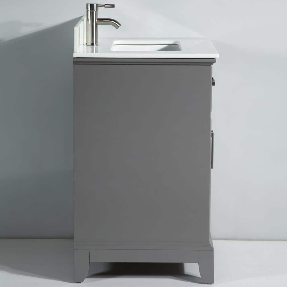 Vanity Art Genoa 24 in. W x 22 in. D x 36 in. H Bath Vanity in Grey with Engineered Marble Top in White with Basin and Mirror
