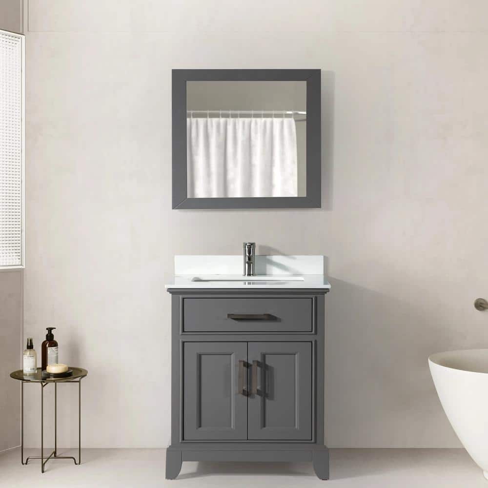 Vanity Art Genoa 30 in. W x 22 in. D x 36 in. H Bath Vanity in Grey with Engineered Marble Top in White with Basin and Mirror