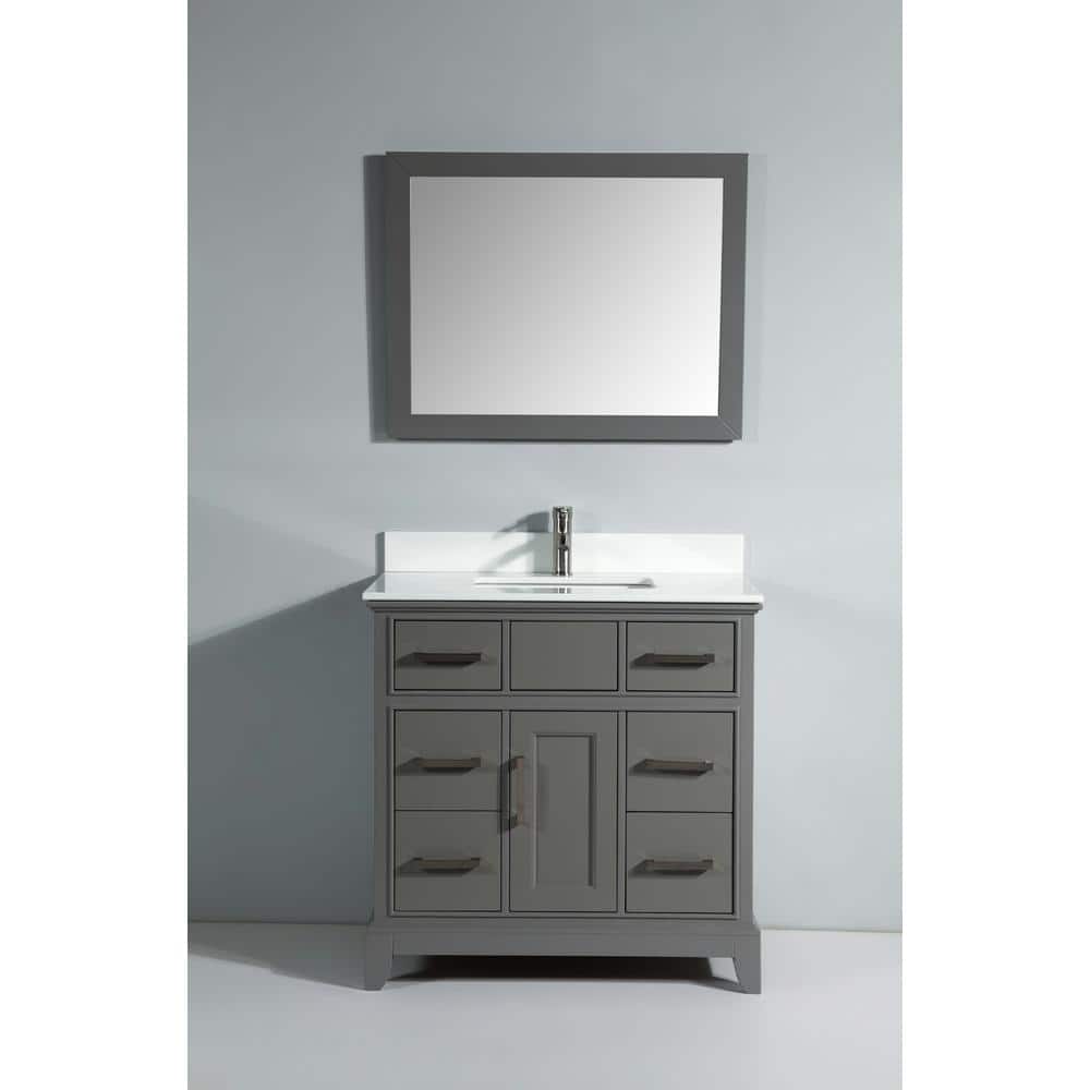 Vanity Art Genoa 36 in. W x 22 in. D x 36 in. H Bath Vanity in Grey with Engineered Marble Top in White with Basin and Mirror