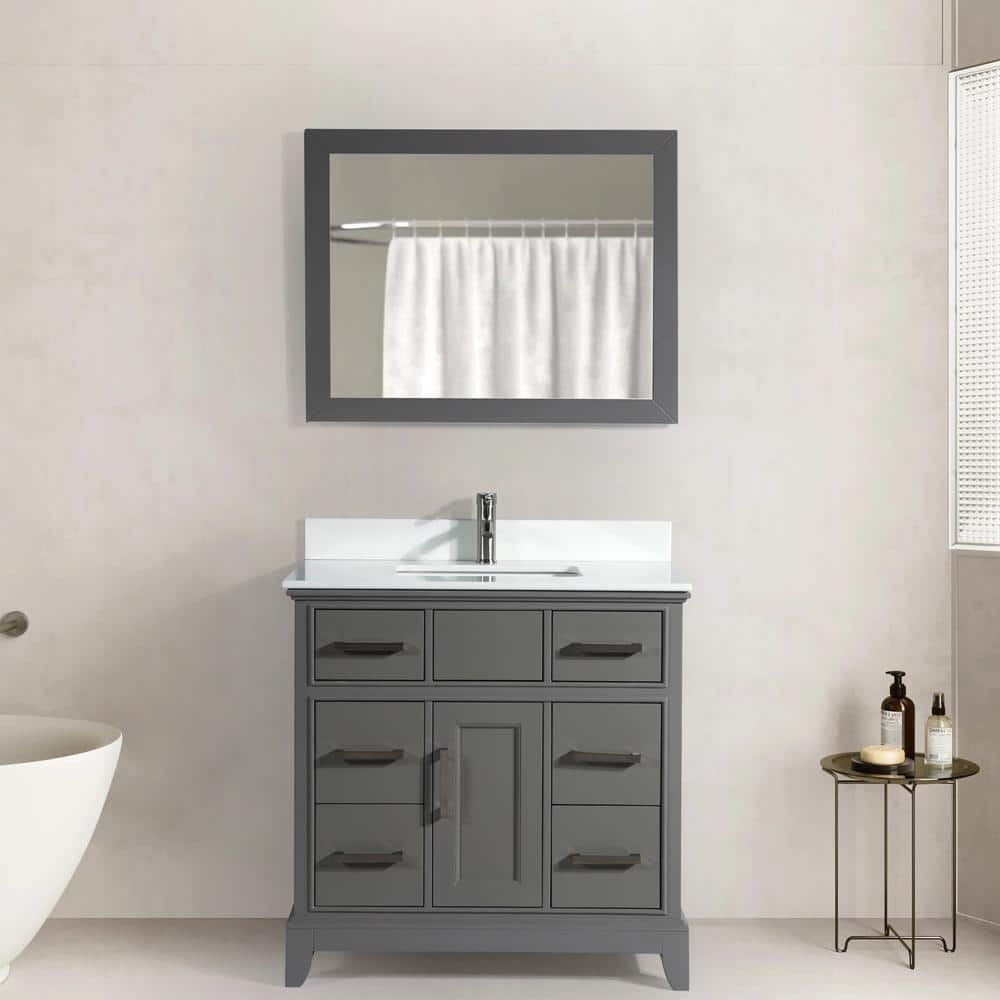 Vanity Art Genoa 36 in. W x 22 in. D x 36 in. H Bath Vanity in Grey with Engineered Marble Top in White with Basin and Mirror