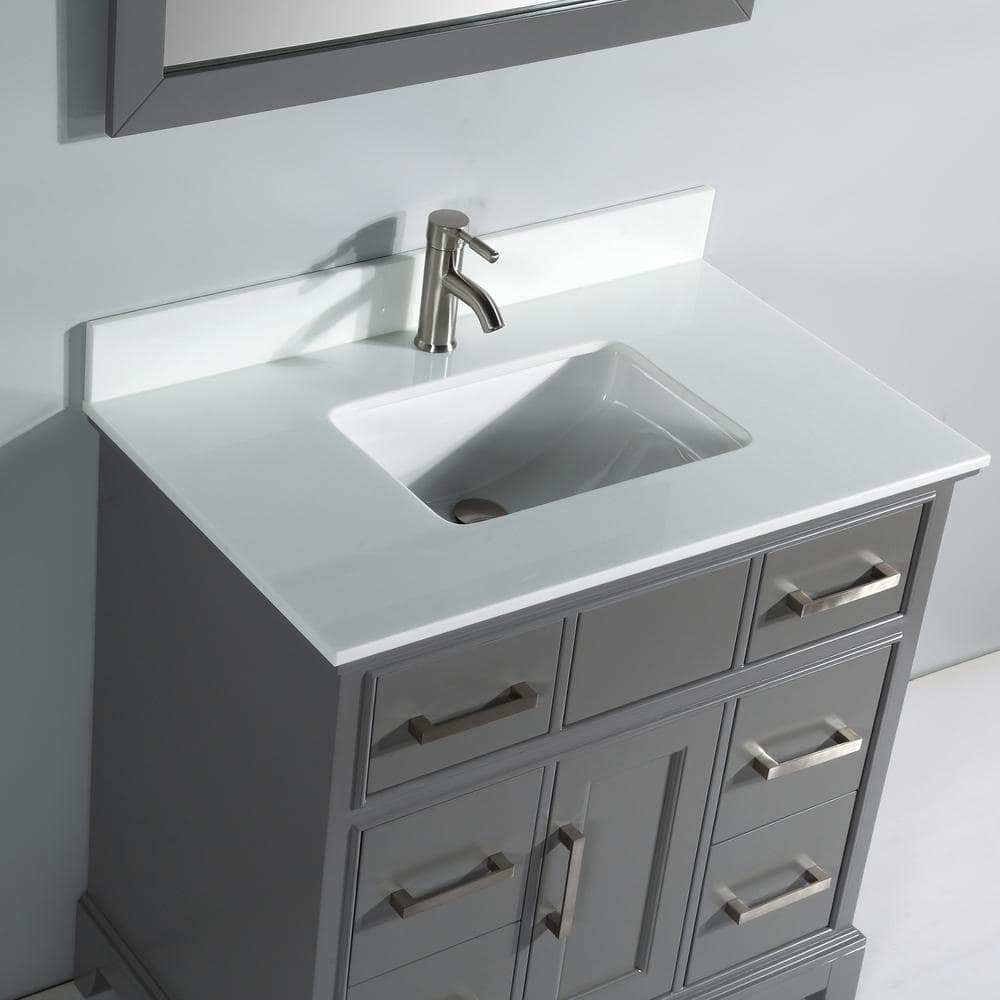 Vanity Art Genoa 36 in. W x 22 in. D x 36 in. H Bath Vanity in Grey with Engineered Marble Top in White with Basin and Mirror