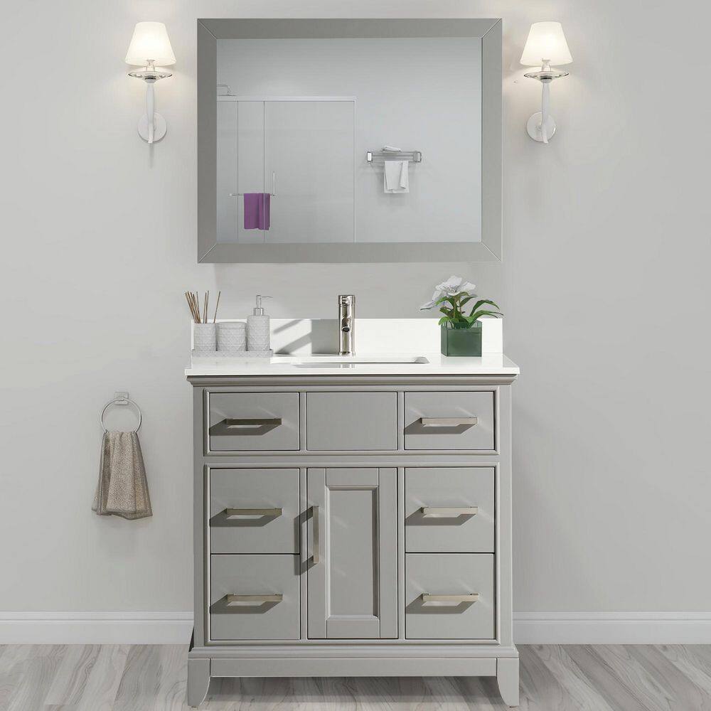 Vanity Art Genoa 36 in. W x 22 in. D x 36 in. H Bath Vanity in Grey with Engineered Marble Top in White with Basin and Mirror