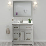 Vanity Art Genoa 36 in. W x 22 in. D x 36 in. H Bath Vanity in Grey with Engineered Marble Top in White with Basin and Mirror