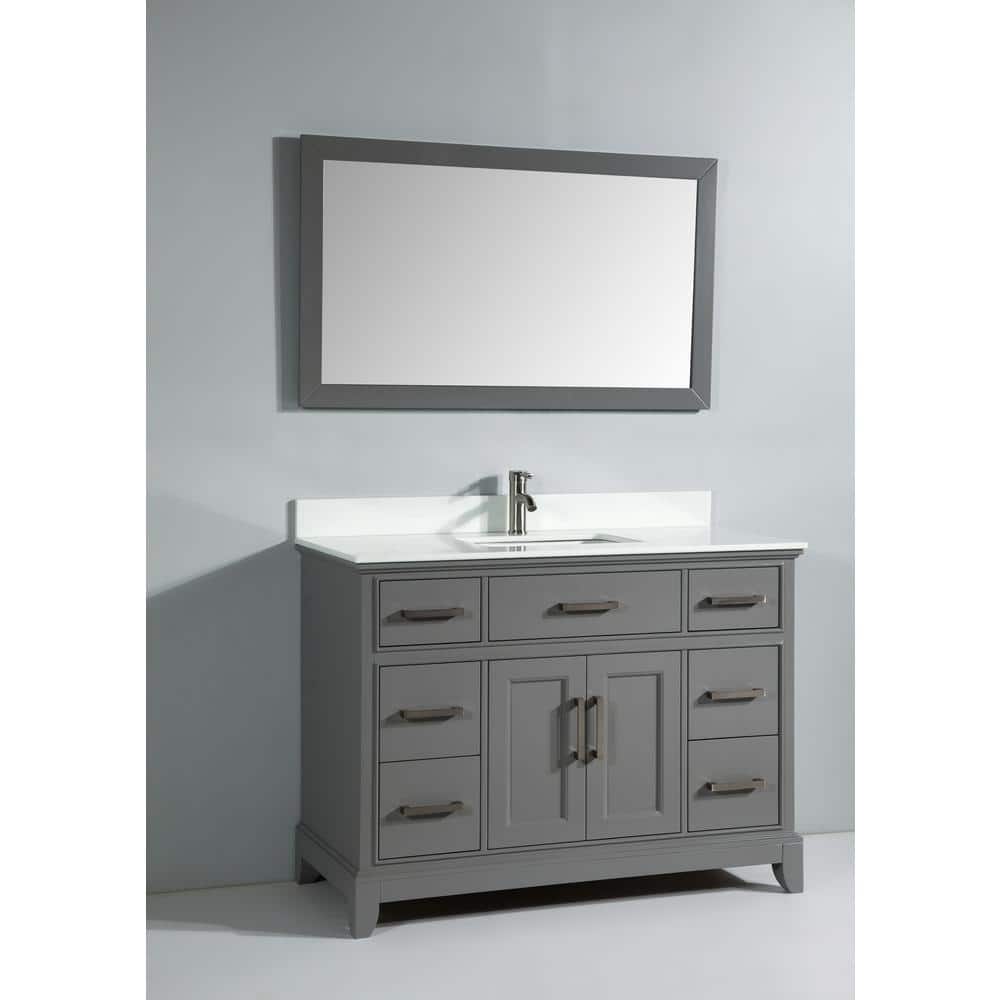 Vanity Art Genoa 48 in. W x 22 in. D x 36 in. H Bath Vanity in Grey with Engineered Marble Top in White with Basin and Mirror
