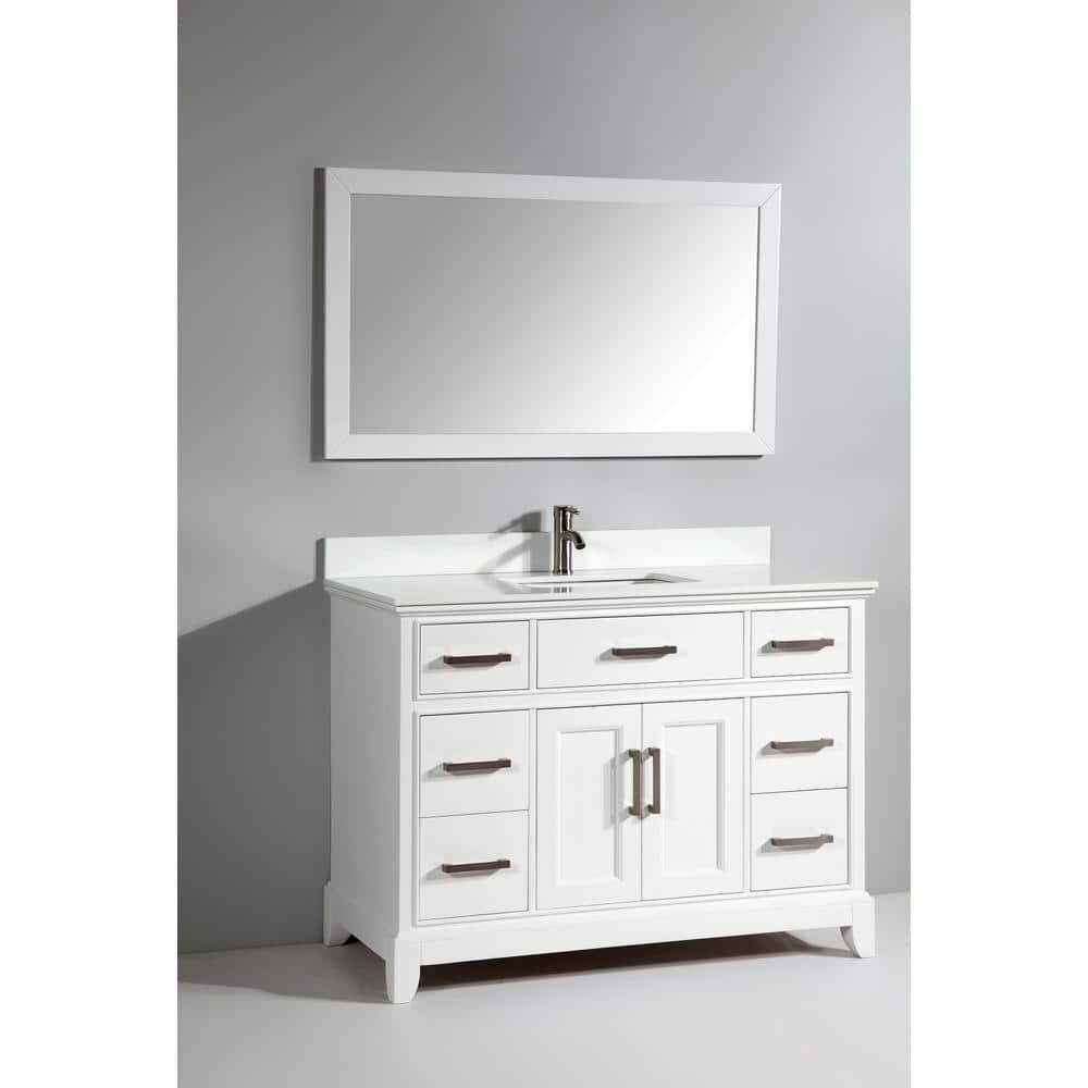 Vanity Art Genoa 48 in. W x 22 in. D x 36 in. H Bath Vanity in White with Engineered Marble Top in White with Basin and Mirror