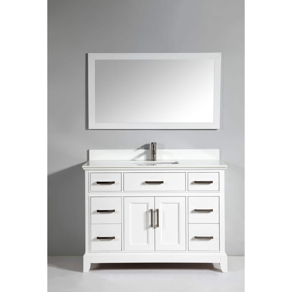 Vanity Art Genoa 48 in. W x 22 in. D x 36 in. H Bath Vanity in White with Engineered Marble Top in White with Basin and Mirror