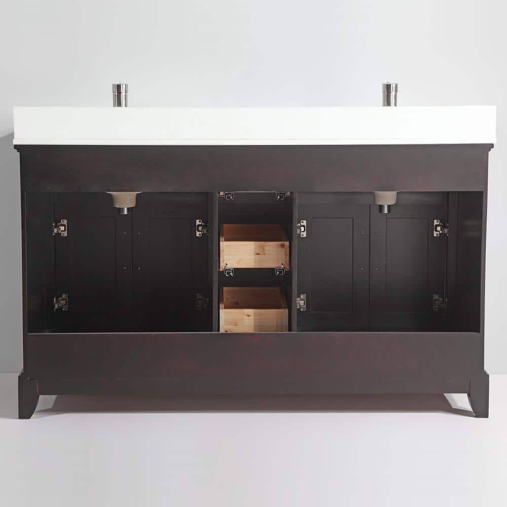 Vanity Art Genoa 60 in. W x 22 in. D x 36 in. H Bath Vanity in Espresso with Engineered Marble Top in White with Basin and Mirror