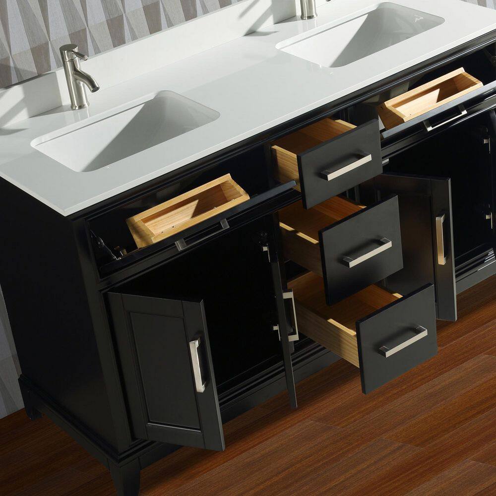 Vanity Art Genoa 60 in. W x 22 in. D x 36 in. H Bath Vanity in Espresso with Engineered Marble Top in White with Basin and Mirror