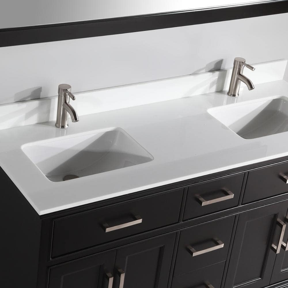 Vanity Art Genoa 60 in. W x 22 in. D x 36 in. H Bath Vanity in Espresso with Engineered Marble Top in White with Basin and Mirror
