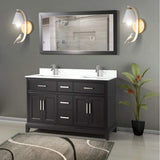 Vanity Art Genoa 60 in. W x 22 in. D x 36 in. H Bath Vanity in Espresso with Engineered Marble Top in White with Basin and Mirror