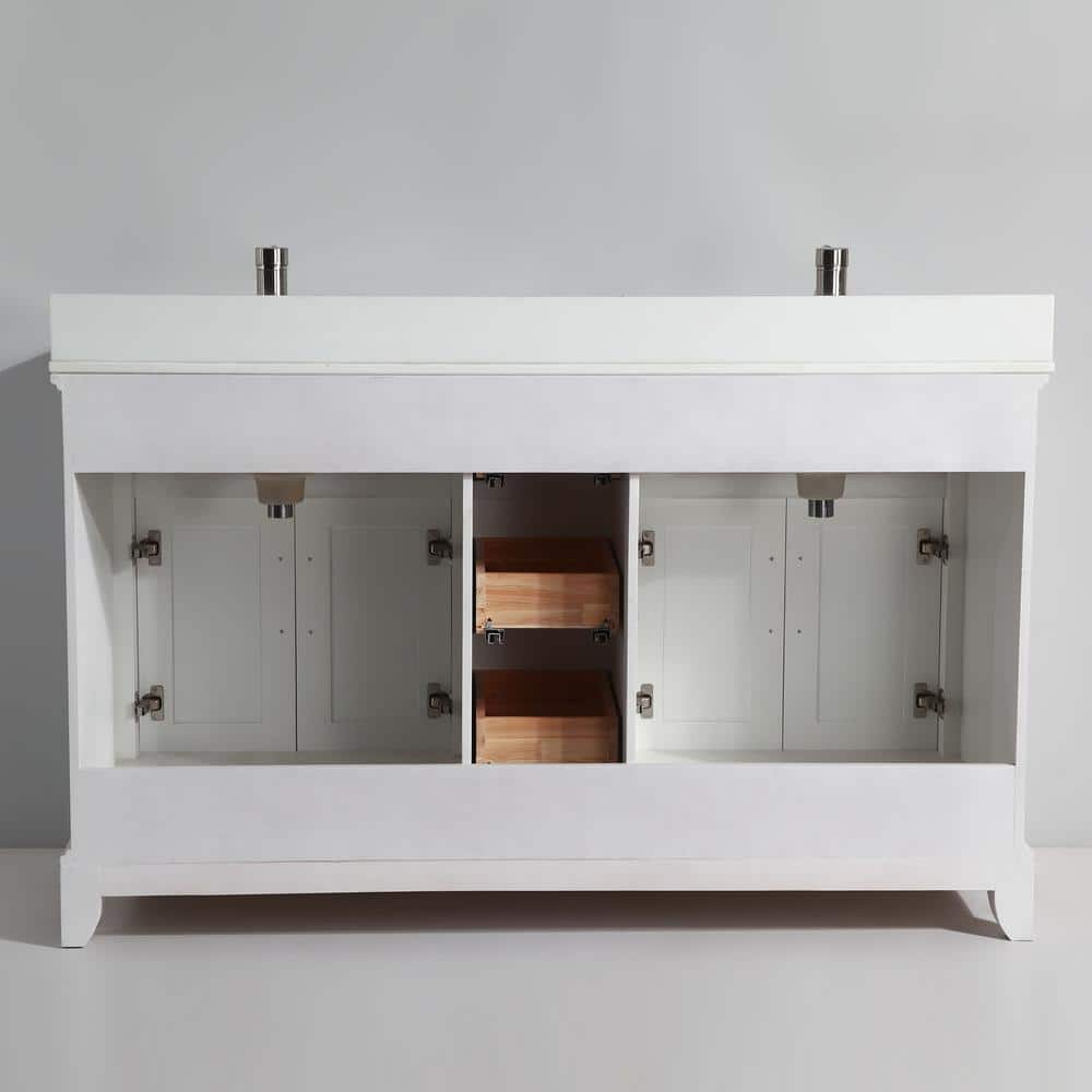 Vanity Art Genoa 60 in. W x 22 in. D x 36 in. H Bath Vanity in White with Engineered Marble Top in White with Basin and Mirror