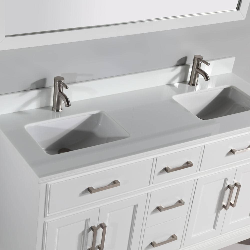 Vanity Art Genoa 60 in. W x 22 in. D x 36 in. H Bath Vanity in White with Engineered Marble Top in White with Basin and Mirror