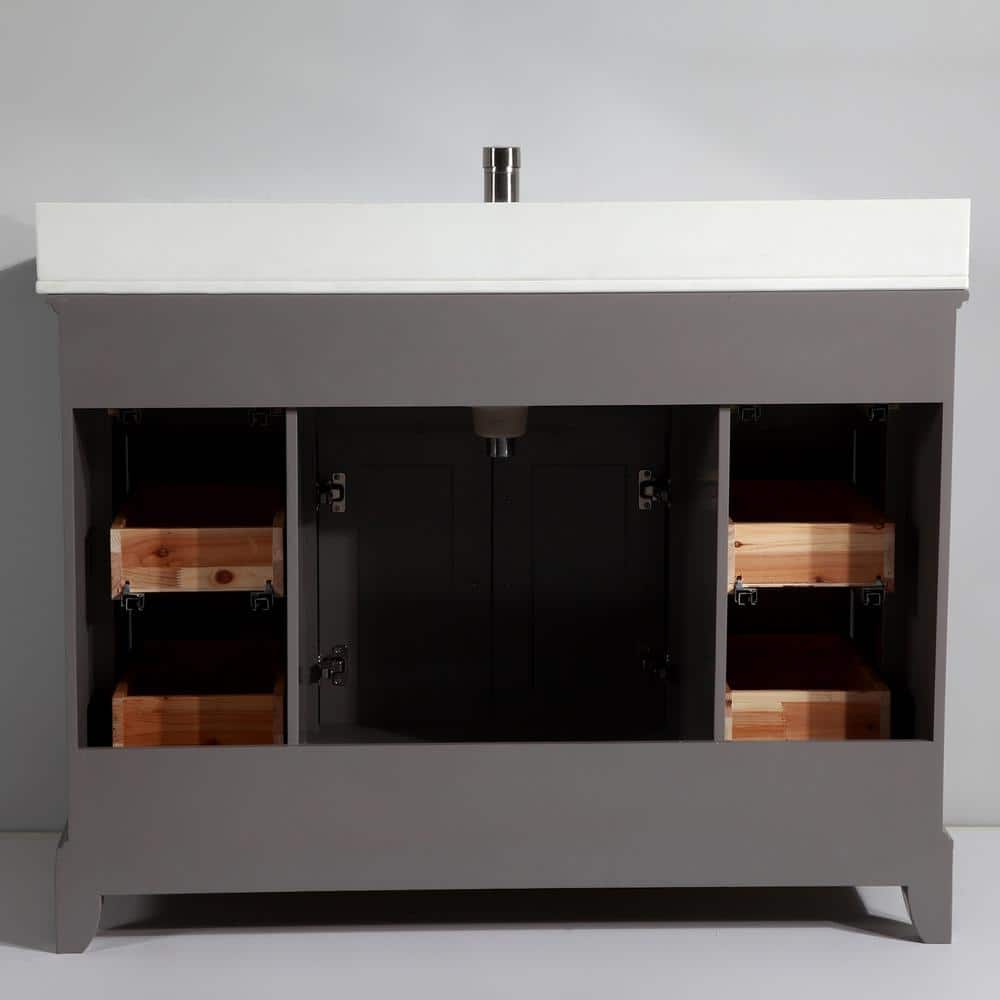 Vanity Art Genoa 60 in. W x 22 in. D x 36 in. H Bath Vanity in Grey withEngineered Marble Top in White with Basin and Mirror