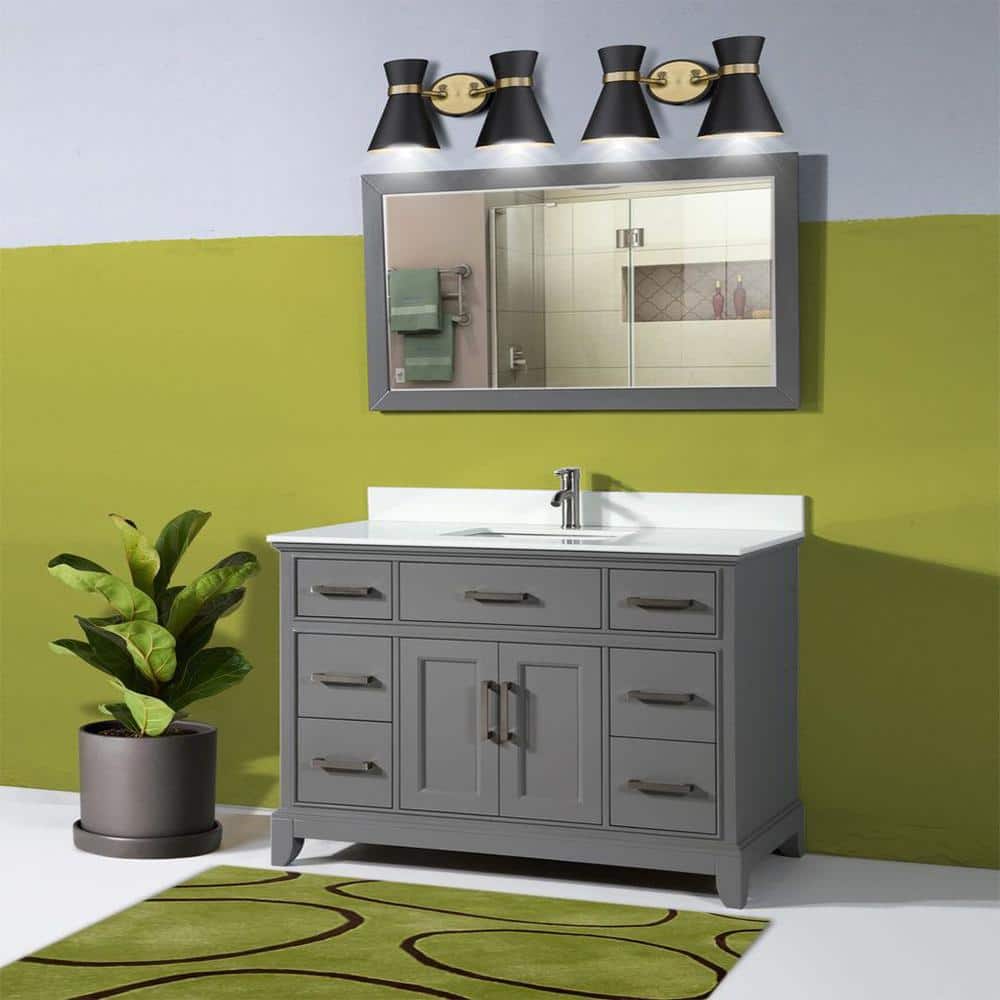 Vanity Art Genoa 60 in. W x 22 in. D x 36 in. H Bath Vanity in Grey withEngineered Marble Top in White with Basin and Mirror
