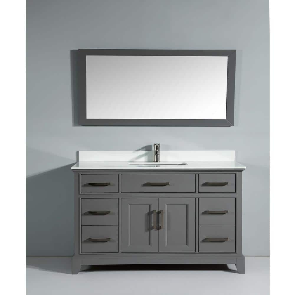Vanity Art Genoa 60 in. W x 22 in. D x 36 in. H Bath Vanity in Grey withEngineered Marble Top in White with Basin and Mirror