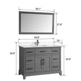 Vanity Art Genoa 60 in. W x 22 in. D x 36 in. H Bath Vanity in Grey withEngineered Marble Top in White with Basin and Mirror