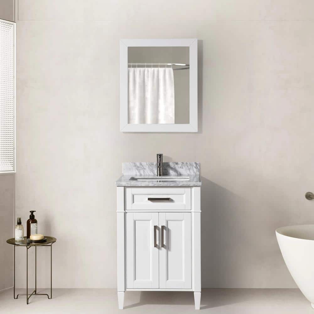 Vanity Art Savona 24 in. W x 22 in. D x 36 in. H Bath Vanity in White with Vanity Top in White with White Basin and Mirror