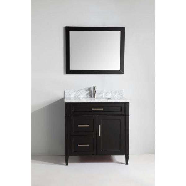 Vanity Art 36 in. W x 22 in. D x 36 in. H Vanity in Espresso with Single Basin Vanity Top in White and Grey Marble and Mirror