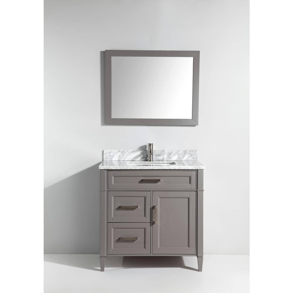 Vanity Art Savona 36 in. W x 22 in. D x 36 in. H Vanity in Grey with Single Basin Vanity Top in White and Grey Marble and Mirror