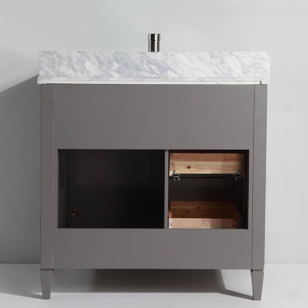 Vanity Art Savona 36 in. W x 22 in. D x 36 in. H Vanity in Grey with Single Basin Vanity Top in White and Grey Marble and Mirror