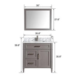 Vanity Art Savona 36 in. W x 22 in. D x 36 in. H Vanity in Grey with Single Basin Vanity Top in White and Grey Marble and Mirror