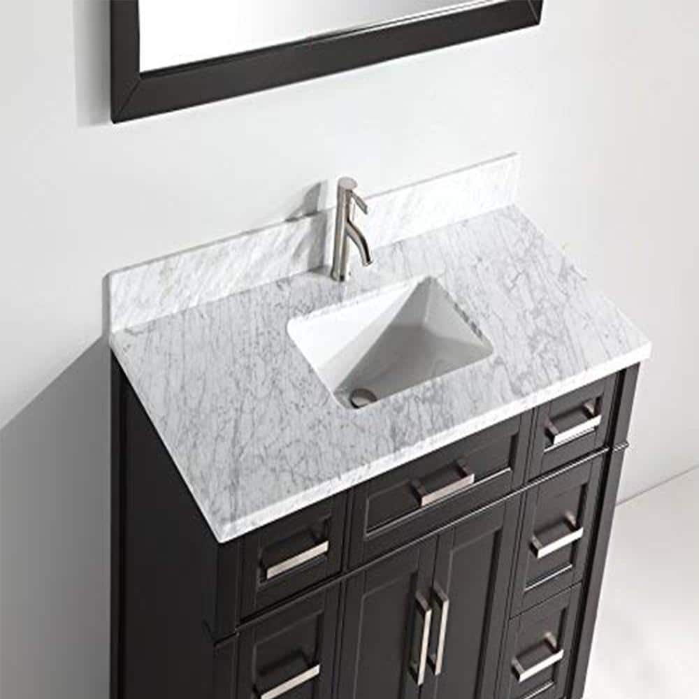 Vanity Art Savona 48 in. W x 22 in. D x 36 in. H Vanity in Espresso with Single Basin Vanity Top in White and Grey Marble and Mirror