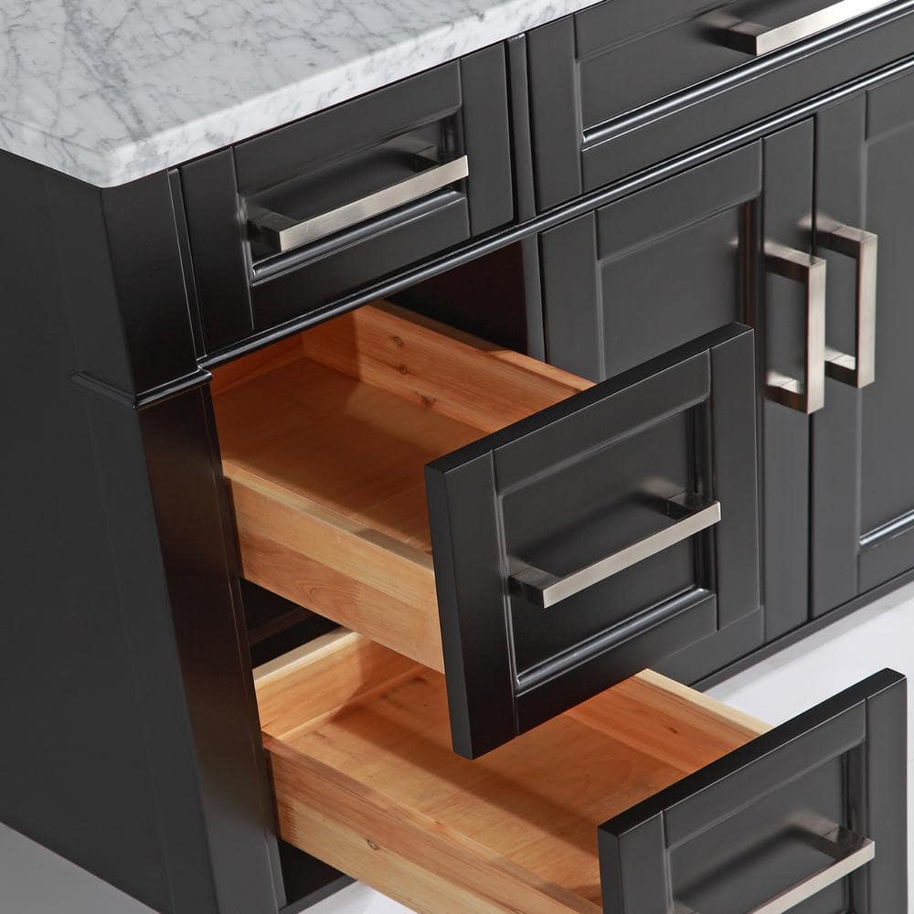 Vanity Art Savona 48 in. W x 22 in. D x 36 in. H Vanity in Espresso with Single Basin Vanity Top in White and Grey Marble and Mirror