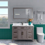 Vanity Art Savona 48 in. W x 22 in. D x 36 in. H Vanity in Grey with Single Basin Vanity Top in White and Grey Marble and Mirror