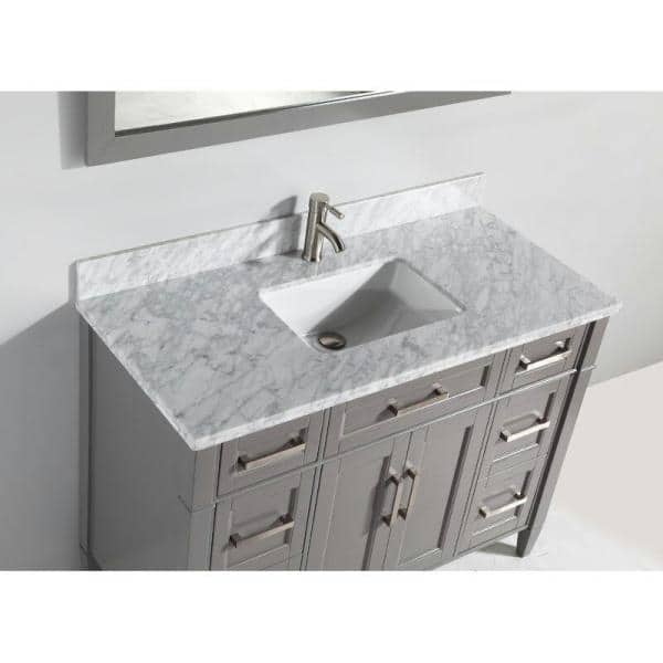 Vanity Art Savona 48 in. W x 22 in. D x 36 in. H Vanity in Grey with Single Basin Vanity Top in White and Grey Marble and Mirror