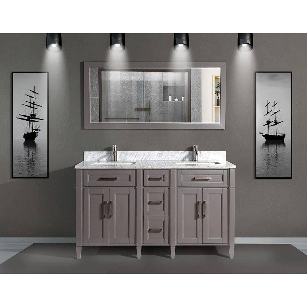 Vanity Art Savona 60 in. W x 22 in. D x 36 in. H Bath Vanity in Grey with Vanity Top in White with White Basin and Mirror