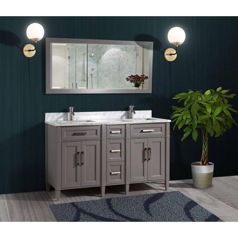 Vanity Art Savona 60 in. W x 22 in. D x 36 in. H Bath Vanity in Grey with Vanity Top in White with White Basin and Mirror