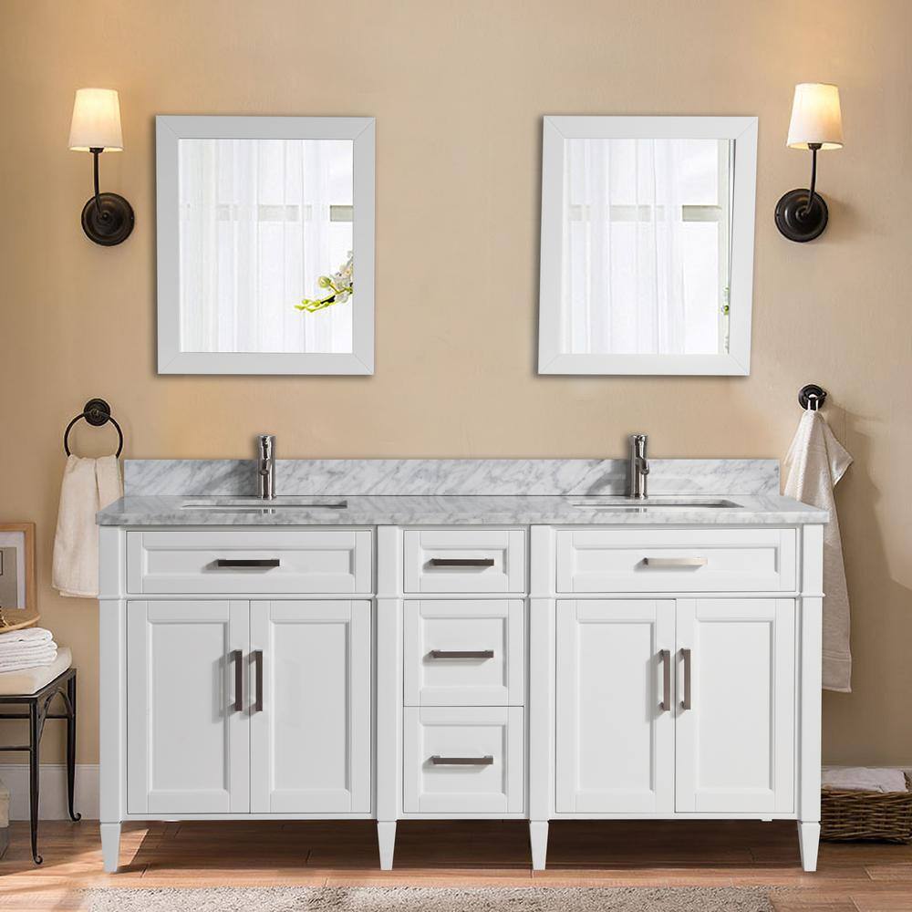 Vanity Art Savona 72 in. W x 22 in. D x 36 in. H Bath Vanity in White with Vanity Top in White with White Basin and Mirror