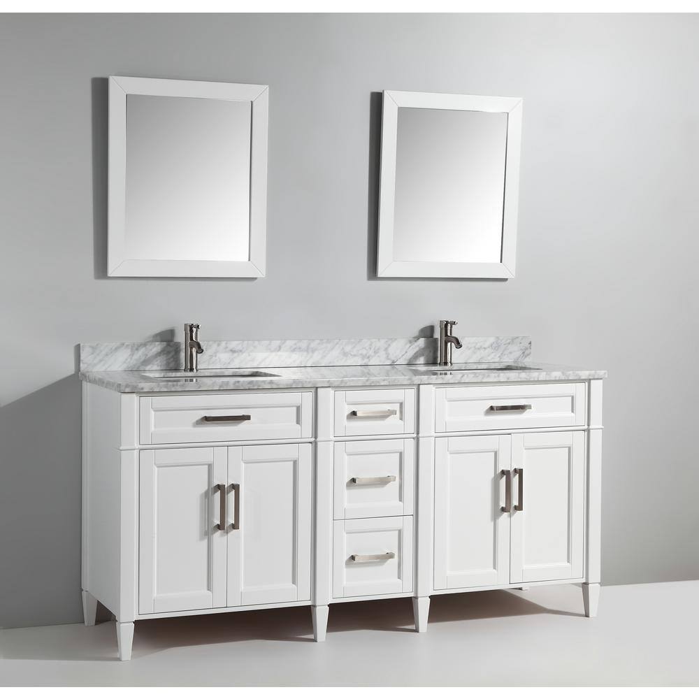 Vanity Art Savona 72 in. W x 22 in. D x 36 in. H Bath Vanity in White with Vanity Top in White with White Basin and Mirror