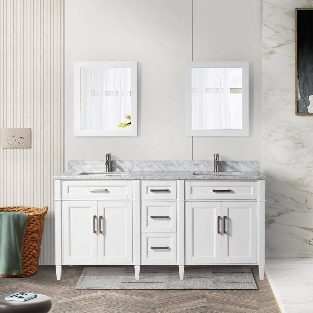 Vanity Art Savona 72 in. W x 22 in. D x 36 in. H Bath Vanity in White with Vanity Top in White with White Basin and Mirror