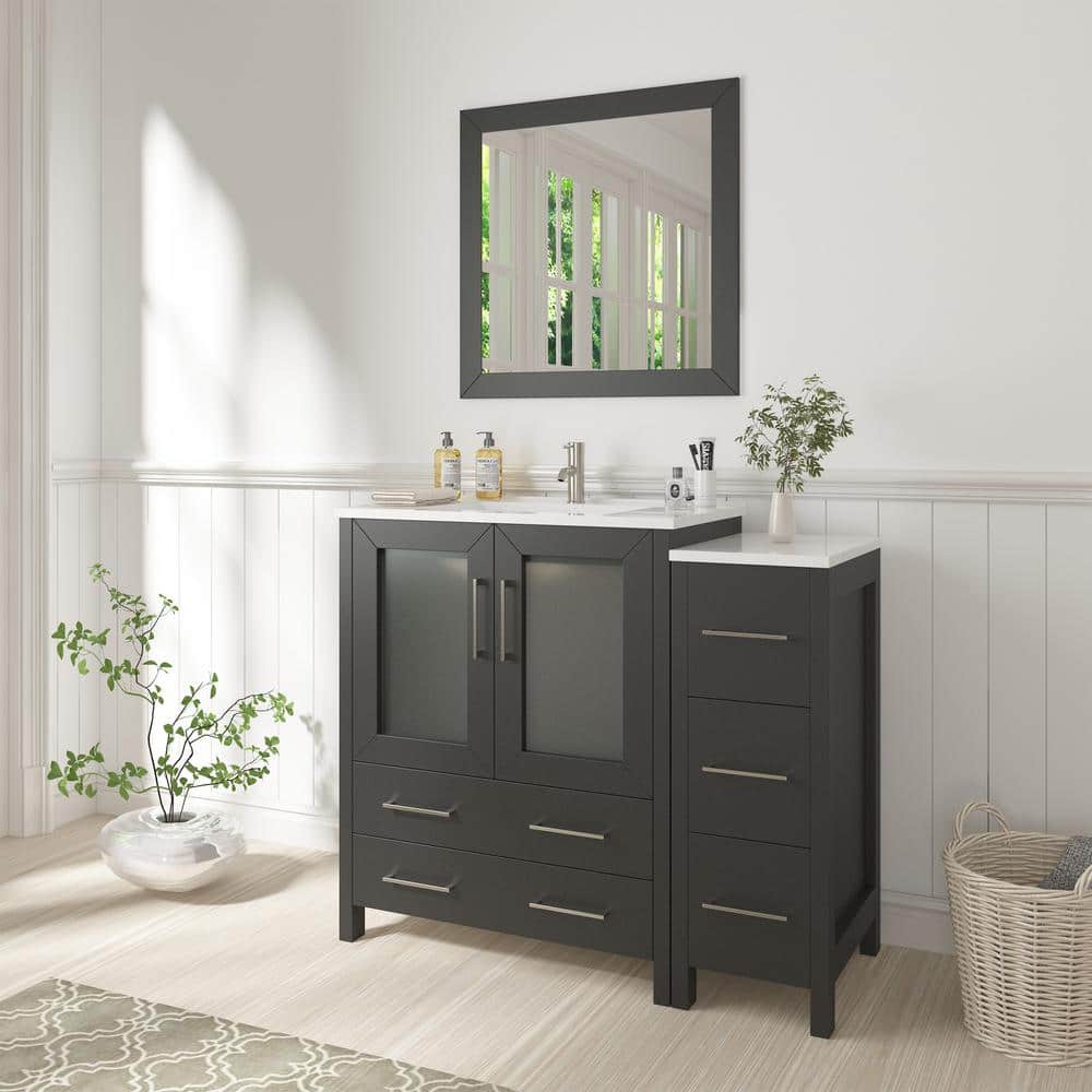 Vanity Art Brescia 36 in. W x 18.1 in. D x 35.8 in. H Single Basin Bathroom Vanity in Espresso with Top in White Ceramic and Mirror