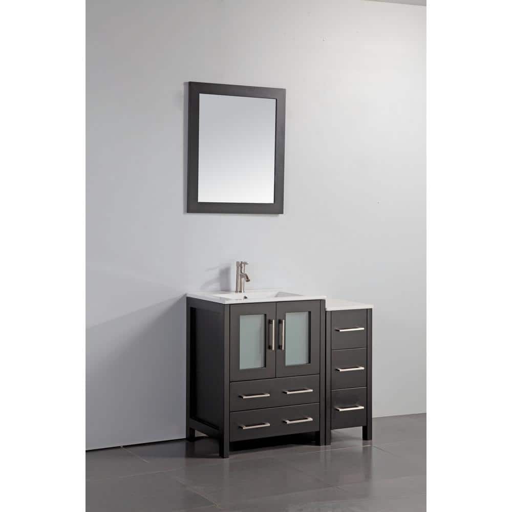 Vanity Art Brescia 36 in. W x 18.1 in. D x 35.8 in. H Single Basin Bathroom Vanity in Espresso with Top in White Ceramic and Mirror