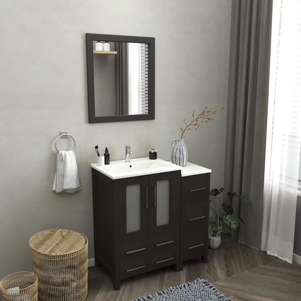 Vanity Art Brescia 36 in. W x 18.1 in. D x 35.8 in. H Single Basin Bathroom Vanity in Espresso with Top in White Ceramic and Mirror