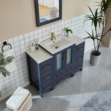 Vanity Art Brescia 48 in. W x 18.1 in. D x 35.8 in. H Single Basin Bathroom Vanity in Blue with Top in White Ceramic and Mirror