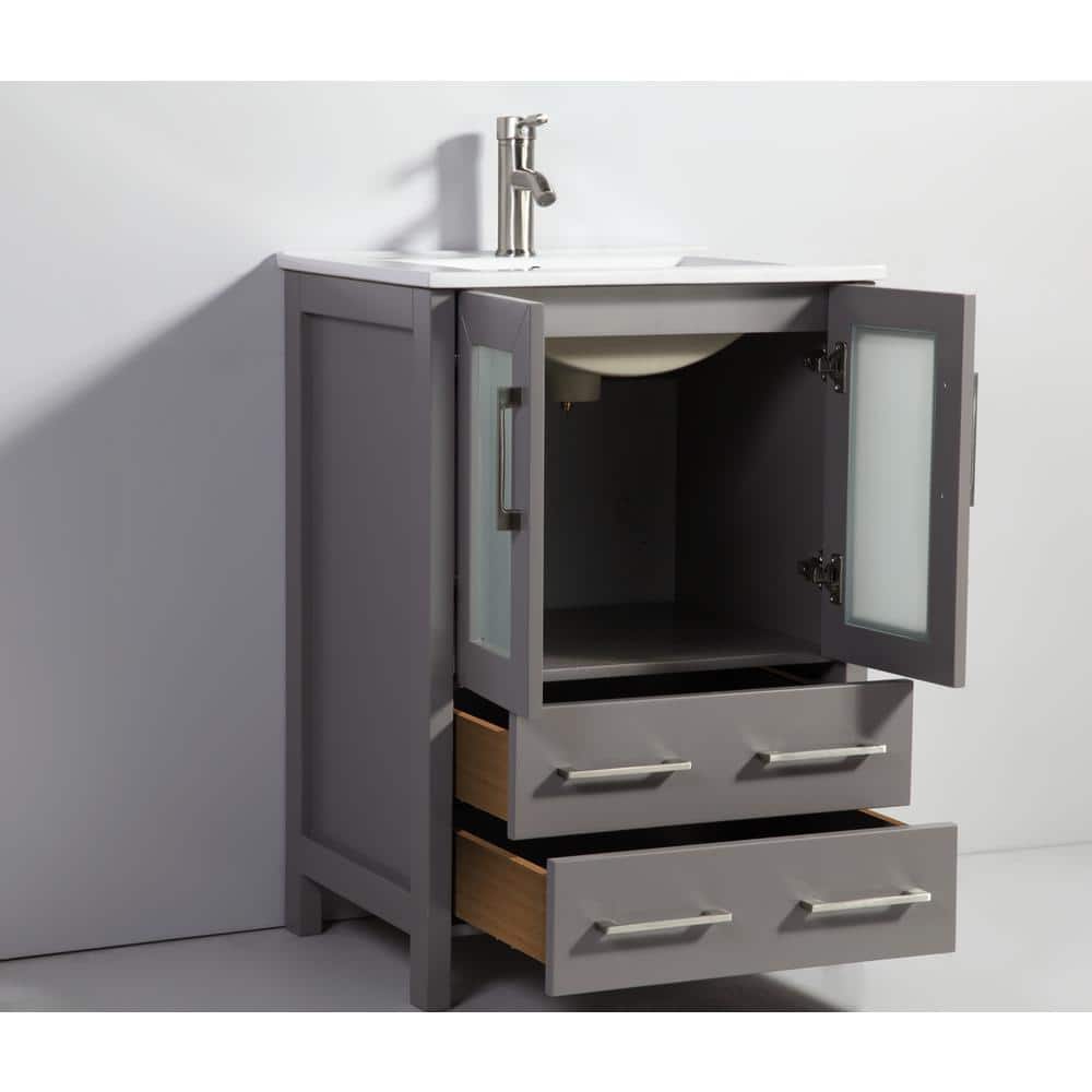 Vanity Art Brescia 60 in. W x 18.1 in. D x 35.8 in. H Double Basin Bathroom Vanity in Grey with Top in White Ceramic and Mirror