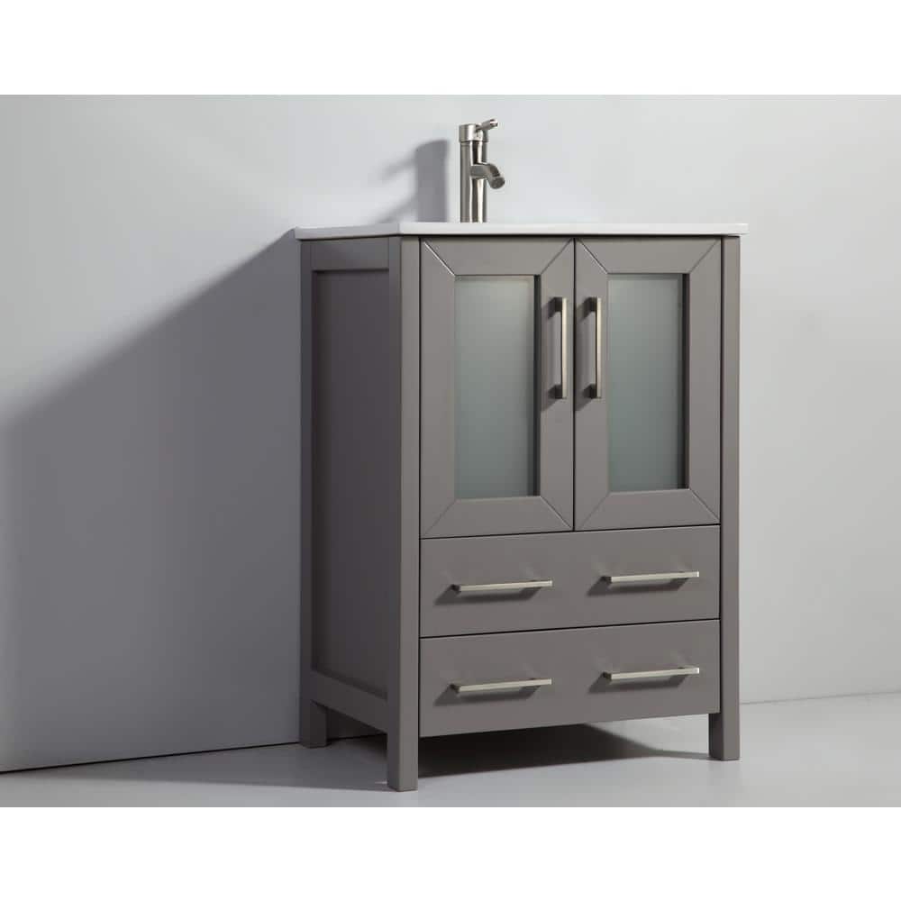 Vanity Art Brescia 60 in. W x 18.1 in. D x 35.8 in. H Double Basin Bathroom Vanity in Grey with Top in White Ceramic and Mirror