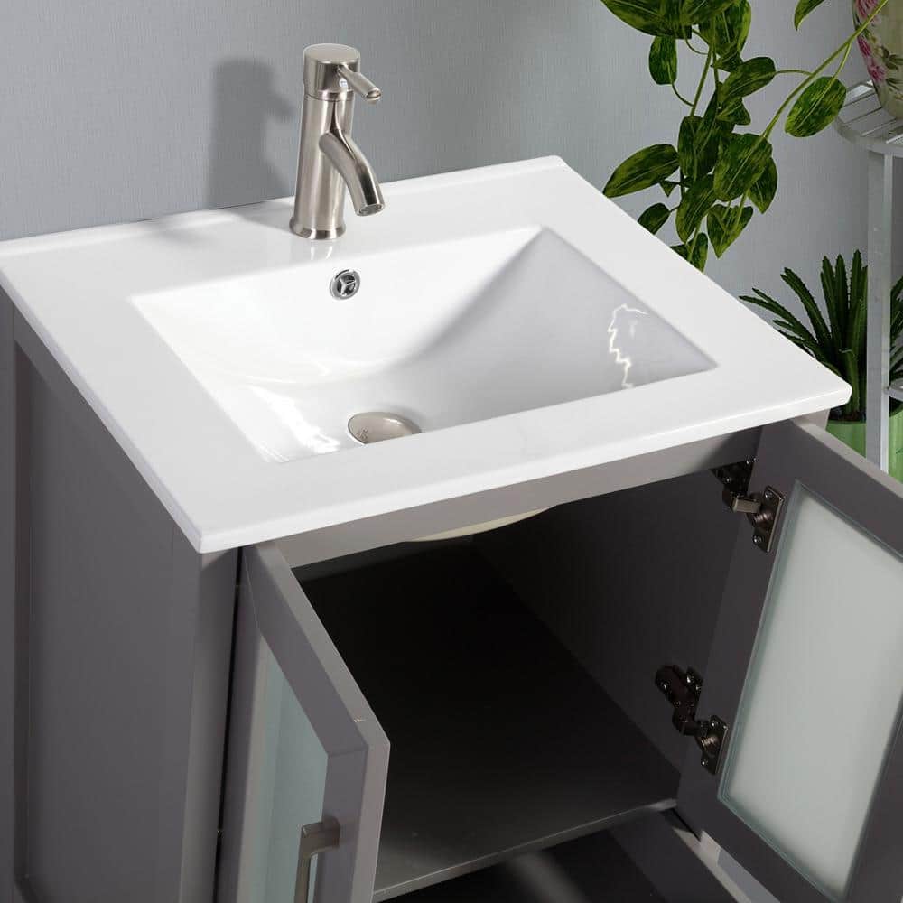 Vanity Art Brescia 60 in. W x 18.1 in. D x 35.8 in. H Double Basin Bathroom Vanity in Grey with Top in White Ceramic and Mirror