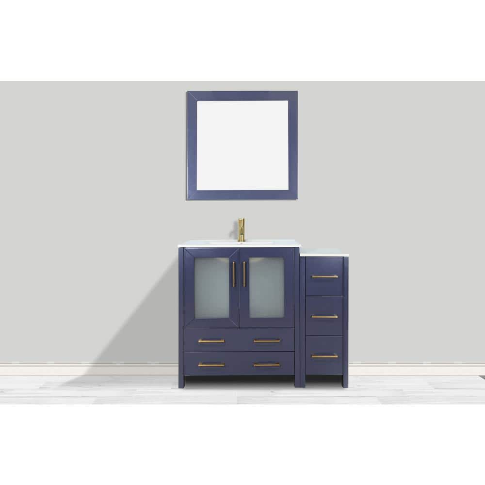 Vanity Art Brescia 42 in. W x 18 in. D x 36 in. H Single Sink Bath Vanity in Blue with White Ceramic Top and Mirror
