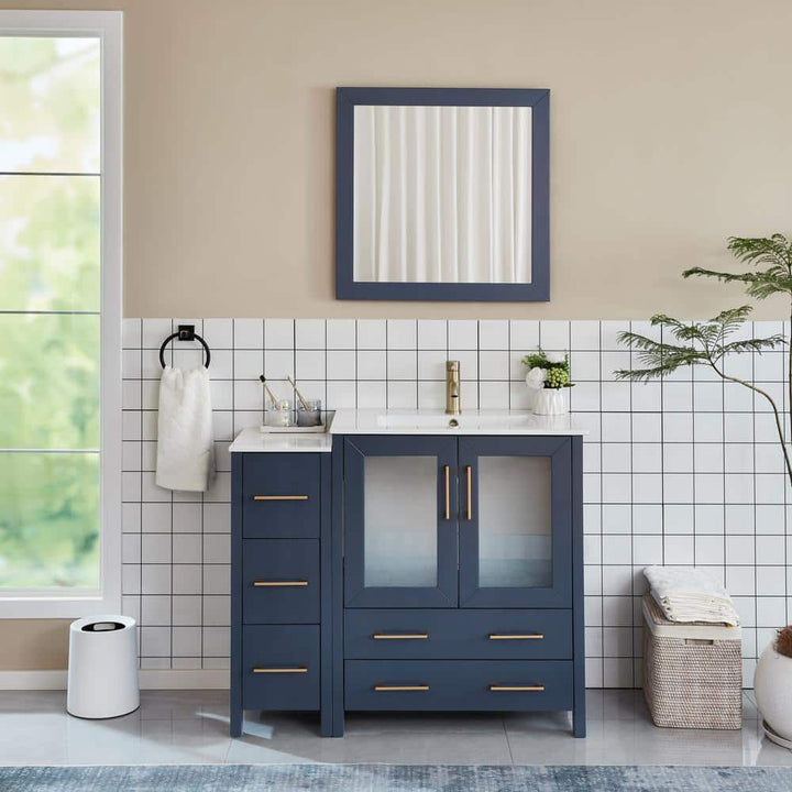 Vanity Art Brescia 42 in. W x 18 in. D x 36 in. H Single Sink Bath Vanity in Blue with White Ceramic Top and Mirror
