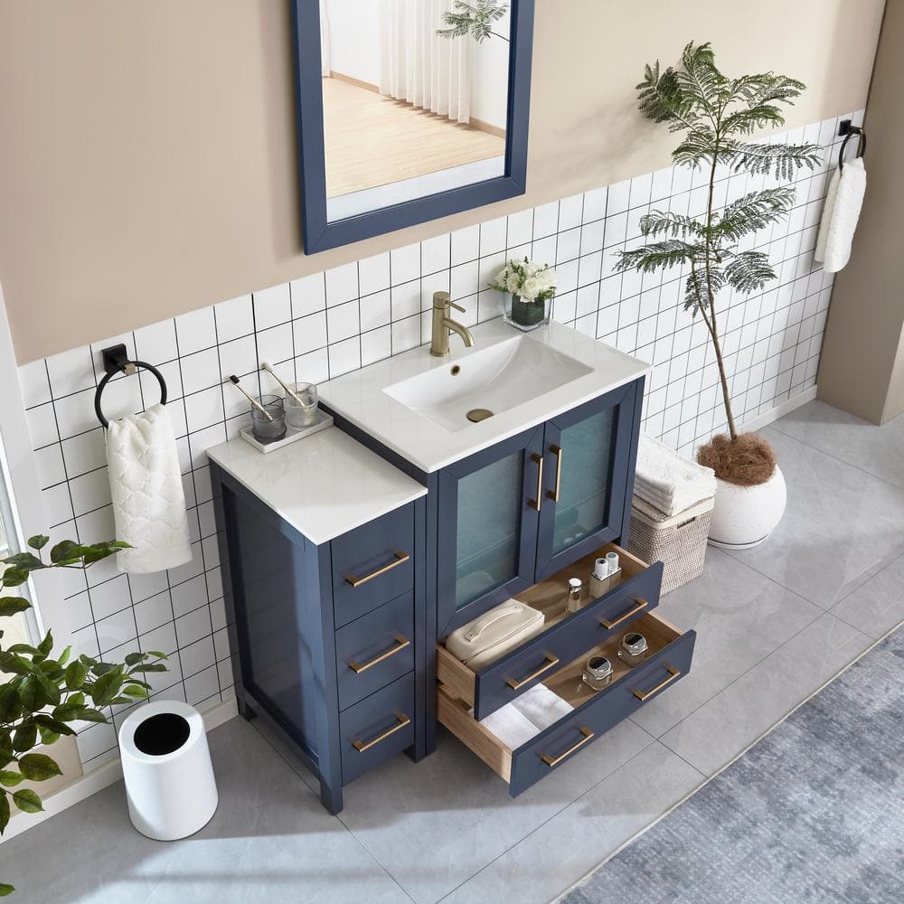 Vanity Art Brescia 42 in. W x 18 in. D x 36 in. H Single Sink Bath Vanity in Blue with White Ceramic Top and Mirror