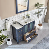 Vanity Art Brescia 42 in. W x 18 in. D x 36 in. H Single Sink Bath Vanity in Blue with White Ceramic Top and Mirror