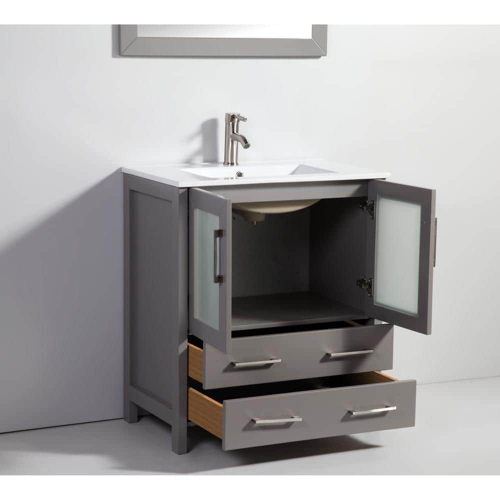 Vanity Art Brescia 42 in. W x 18 in. D x 36 in. H Bathroom Vanity in Grey with Single Basin White Ceramic Top and Mirror