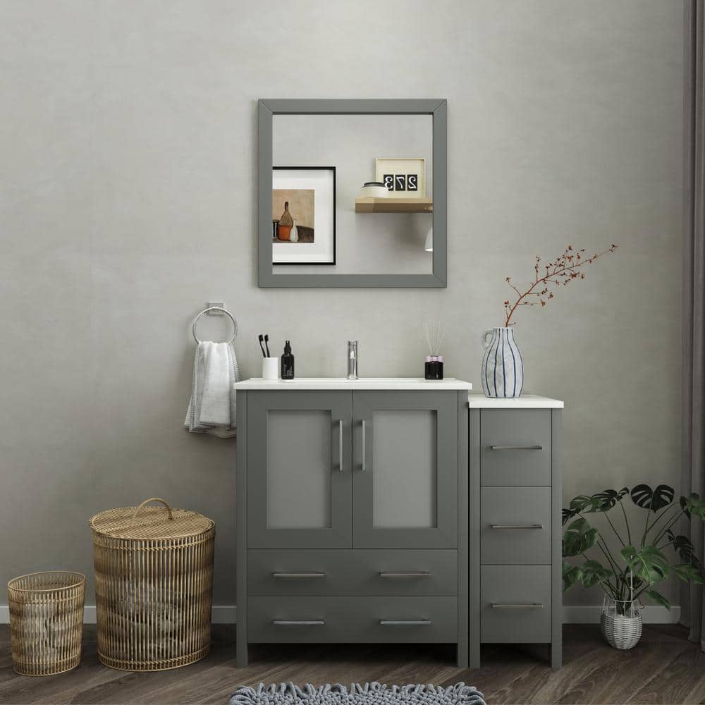 Vanity Art Brescia 42 in. W x 18 in. D x 36 in. H Bathroom Vanity in Grey with Single Basin White Ceramic Top and Mirror