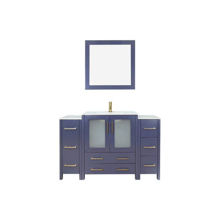 Vanity Art Brescia 54 in. W x 18 in. D x 36 in. H Single Sink Bath Vanity in Blue with White Ceramic Top and Mirror