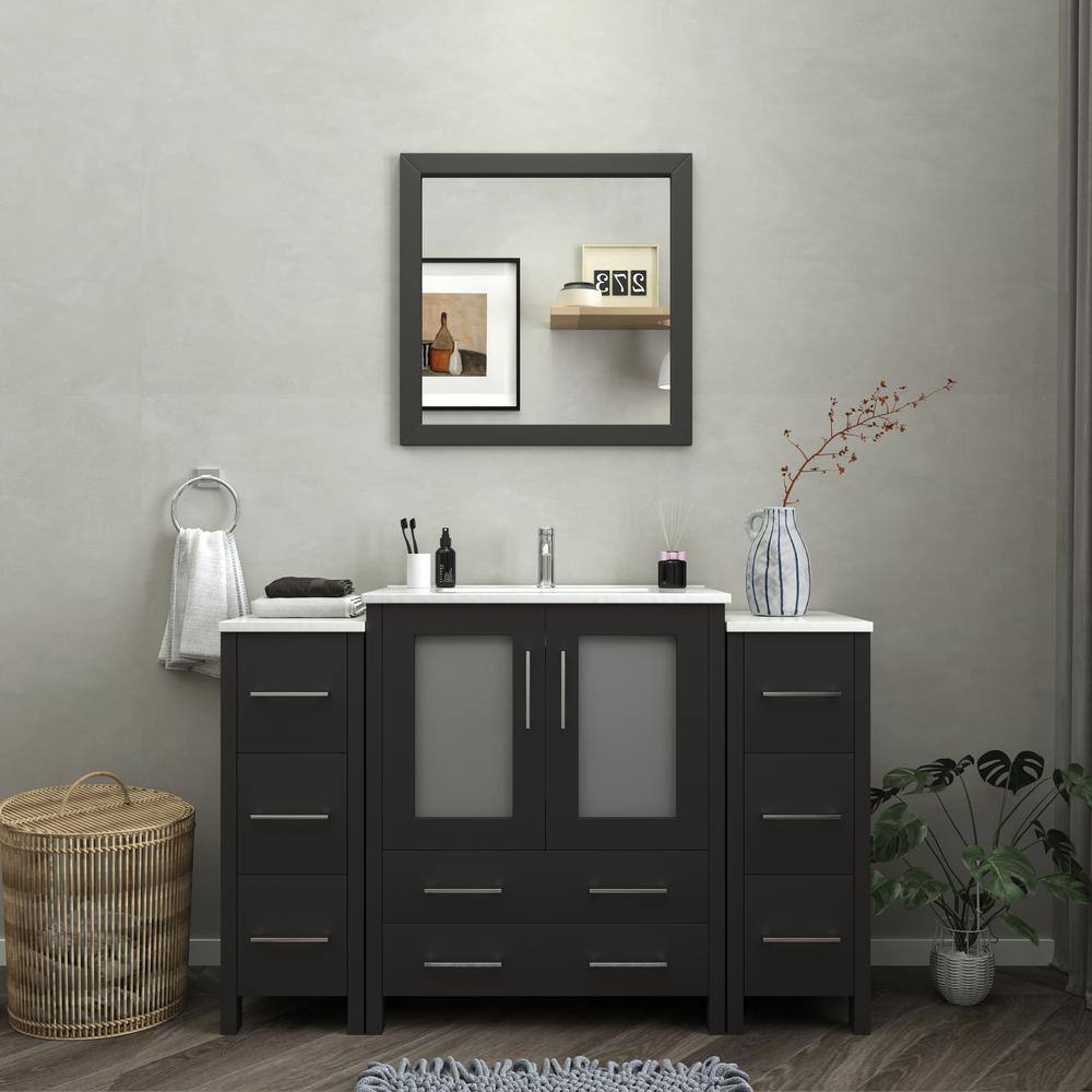 Vanity Art Brescia 54 in. W x 18 in. D x 36 in. H Bathroom Vanity in Espresso with Vanity Top in White with White Basin and Mirror