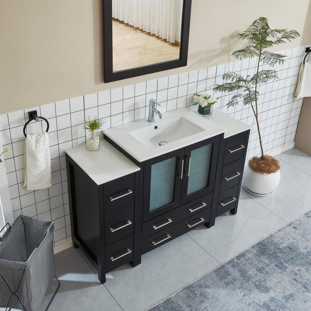 Vanity Art Brescia 54 in. W x 18 in. D x 36 in. H Bathroom Vanity in Espresso with Vanity Top in White with White Basin and Mirror